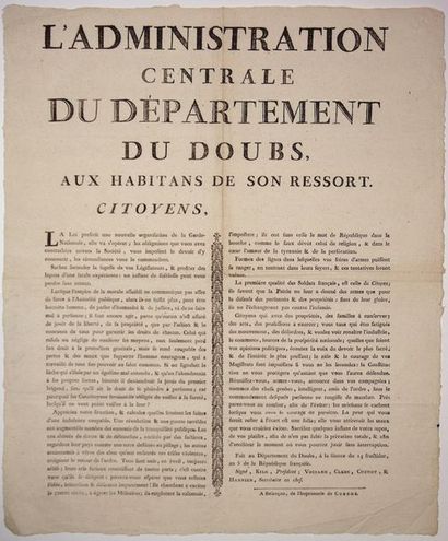 null DOUBS. 1797. GARDE NATIONALE. «L'Administration Centrale du Département du DOUBS,...