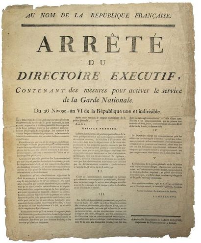 null AN 6. SOMME. GARDE NATIONALE: «Au Nom de la République Française, Arrêté du...