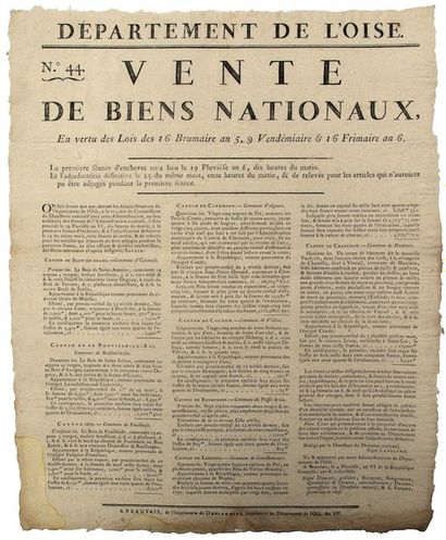 null AN 6. OISE. VENTE DE BIENS NATIONAUX du 19 pluviôse an 6 (7 Février 1798), par-devant...