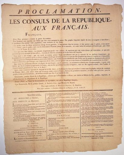 null (AN 9). ARIÈGE. BONAPARTE Premier Consul: «Proclamation des Consuls de la République...