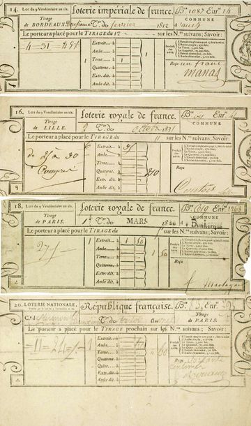 null 4 BILLETS DE LOTERIE (1803 à 1831): «LOTERIE NATIONALE» Commune de CLERMONT-FERRAND...