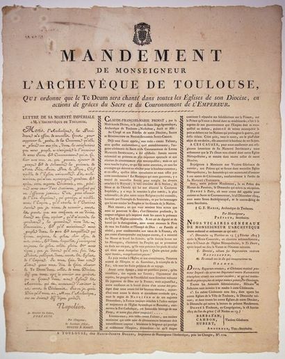 null TOULOUSE (31). 1804. SACRE DE L'EMPEREUR NAPOLÉON 1er - «Mandement de Monseigneur...