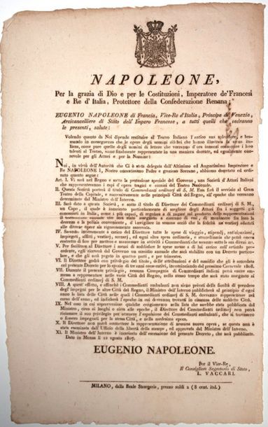 null PRINCE EUGÈNE. THÉATRE ITALIEN. 1807: Décret à l'entête de NAPOLÉON 1er Empereur...