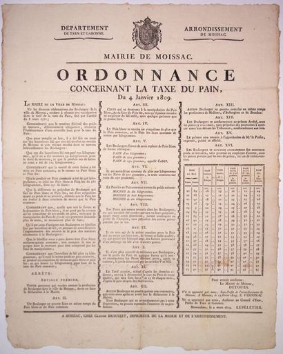 null TARN-ET-GARONNE. 1808. Mairie de MOISSAC. Ordonnance concernant la Taxe du PRIX...