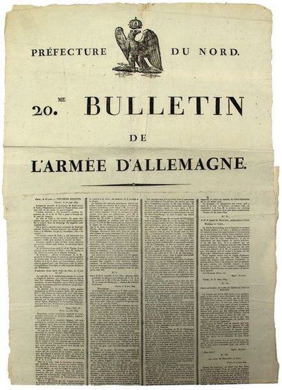 null 1809. GRANDE-ARMÉE. «20ème Bulletin de L'ARMÉE D'ALLEMAGNE - Préfecture du NORD.»....