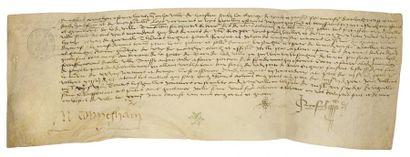 null HARFLEUR (76) 1504. Pièce signée sur vélin par Nicolas CONINGHAM, Lieutenant...
