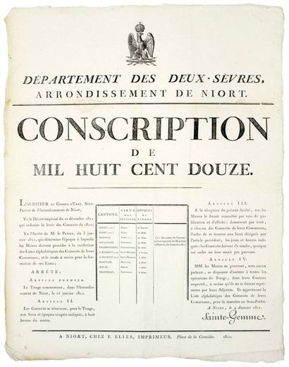 null 1812. DEUX-SÈVRES. CONSCRIPTION DE 1812 (GRANDE ARMÉE). Arrêté de SAINTE-GEMME...