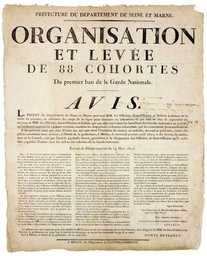 null 1812. SEINE-ET-MARNE - «ORGANISATION ET LEVÉE DE 88 COHORTES DU 1ER BAN DE LA...