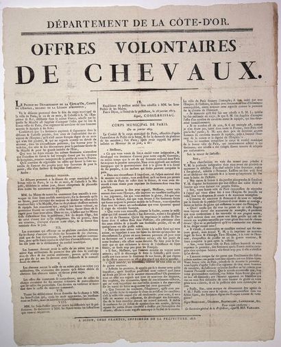 null 1813. CÔTE D'OR. "OFFRES VOLONTAIRES DE CHEVAUX" (titre). Arrêté de COSSÉ-BRISSAC...