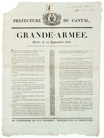 null 1813. CANTAL. GRANDE ARMÉE. Paris, 24 Septembre 1813. Vignette à l'Aigle foudroyant....
