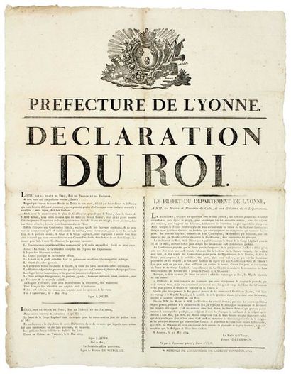null 1814. (Retour du Roi LOUIS XVIII). YONNE: Déclaration du ROI LOUIS XVIII, Fait...