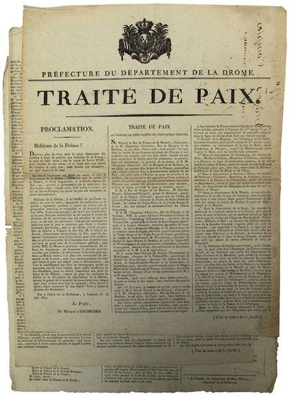 null DRÔME. (TRAITÉ DE PARIS du 30 mai 1814) «TRAITÉ DE PAIX.» Fait à VALENCE le...