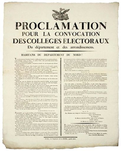 null 1815 (CENT-JOURS) NORD. "PROCLAMATION pour la Convocation des Collègues Électoraux...