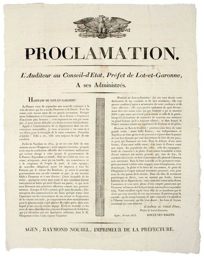 null 1815. LES CENT-JOURS de NAPOLÉON. LOT-ET-GARONNE - AGEN 16 Mai 1815. Proclamation...