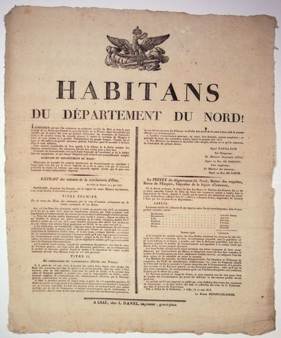 null 1815. NORD. Les CENT-JOURS de NAPOLÉON. «HABITANTS DU NORD!». Adresse du Préfet...