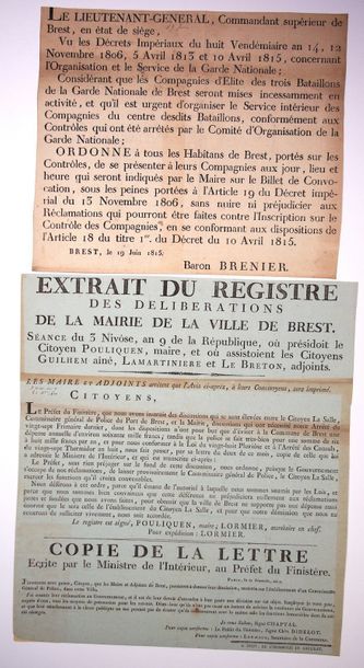 null FINISTÈRE. BREST EN ÉTAT DE SIÈGE, le 19 Juin 1815 - Ordonnance du Baron BRENIER...