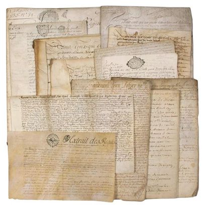 null BOURGOGNE. COLLECTION DE 19 PARCHEMINS et un papier ancien sur la Bourgogne...