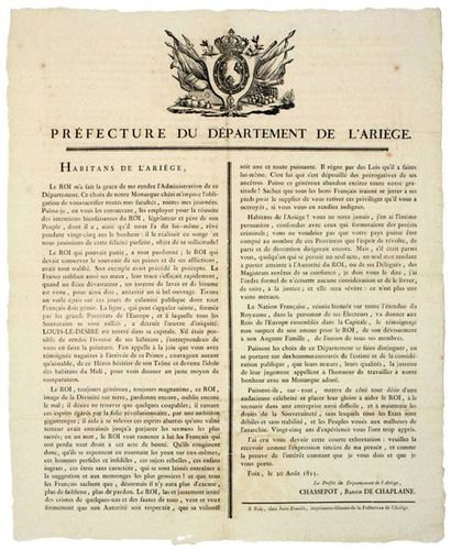 null 1815. ARIÈGE (RETOUR DE LOUIS XVIII) - FOIX le 20 Août 1815. Adresse de CHASSEPOT,...