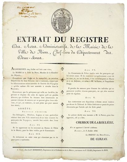 null 1816. DEUX-SÈVRES. "Extrait du Registre des Actes Administratifs de la Mairie...