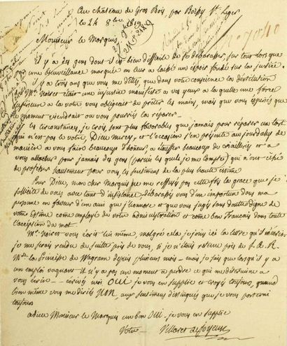 null (VAL DE MARNE). Lettre Autogr. Signée du Général "VILLARET DE JOYEUSE" au Château...