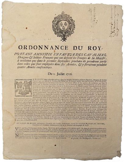 null 1706 (BOURGOGNE & BRESSE). "Ordonnance du Roy, portant AMNISTIE en faveur des...