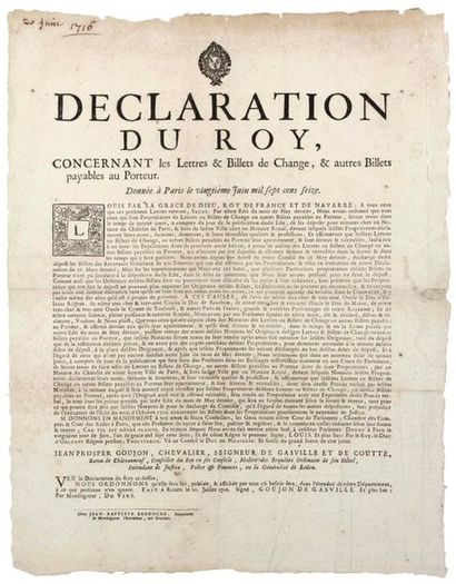 null 1716. ROUEN (76). BILLETS DE CHANGE - "Déclaration du Roy, concernant les LETTRES...