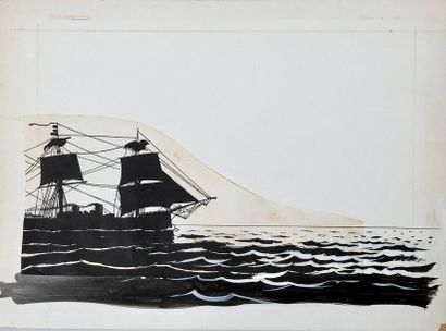 ANONYME Deux grandes illustrations représentant des bateaux, en grande partie imprimées
32...