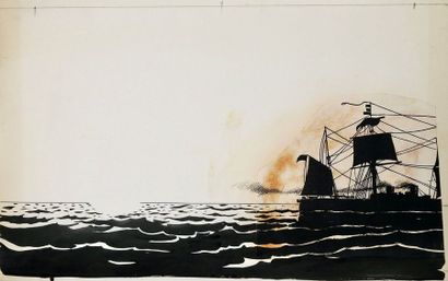 ANONYME Deux grandes illustrations représentant des bateaux, en grande partie imprimées
32...
