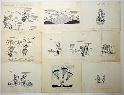 LAP (Jacques Laplaine) Lot de 10 dessins politiques réalisés pour le Canard enchainé...