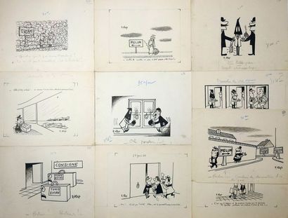 LAP (Jacques Laplaine) Lot de 10 dessins politiques réalisés pour le Canard enchainé...