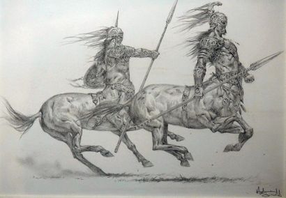 SMITH Adrian Les centaures
Illustration représentant deux guerriers mythologiques
Mine...