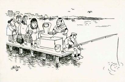 ALIDOR La pêche
Illustration humoristique
Encre de chine signée en bas à gauche
17...