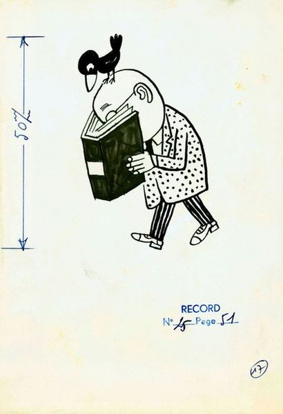 DORVILLE Gérard Illustration représentant un homme lisant, publiée dans Record 25...