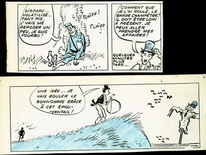 FOREST Jean Claude Charlot
Deux strips, années 50 pour les aventures de Charlot
Encre...
