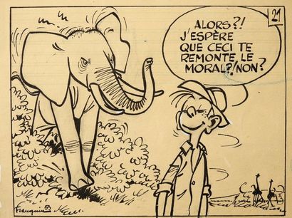 FRANQUIN ANDRÉ Spirou et Fantasio La Corne de rhinoceros Planche marquée 21 appartenant...
