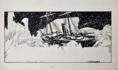 GILLON PAUL Illustration représentant un bateau
Collage imprimé et réhaut d'encre...