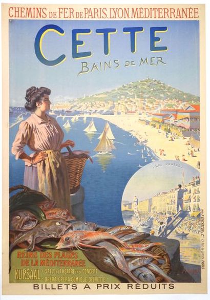 ROUSSY.T PLM. CETTE. «BAINS DE MER».
Imp. P.Vercasson & Cie, Paris
107 x 75 cm
Entoilée,...