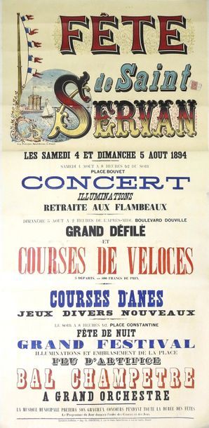 ANONYME FÊTE DE SAINT SERVAN.1894
Imp.Ch.Fonteyne à Dinard
180 x 87 cm (3 feuilles)
Entoilée,...