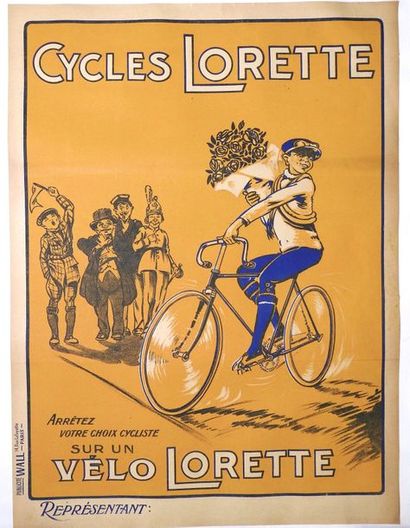 ANONYME CYCLES LORETTE Imp. Publicité Wall, Paris
80 x 59 cm
Entoilée, bon état (plis,...