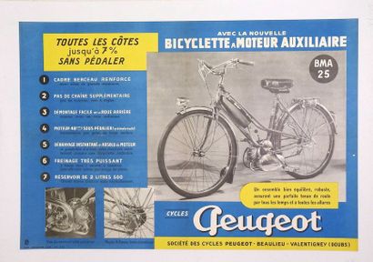 ANONYME CYCLES PEUGEOT. «Bicyclette à moteur auxiliaire BMA25»
Pub.J.Bazaine
54 x...