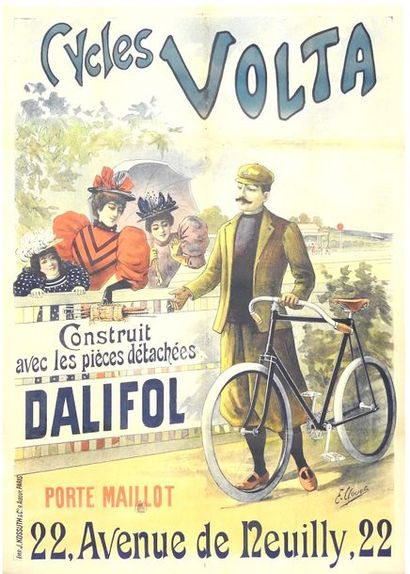 CLOUET Emile (XIX°-XX°) 
CYCLES VOLTA. Vers 1895
Imp.Kossuth, Paris
130 x 91 cm
Entoilée,...