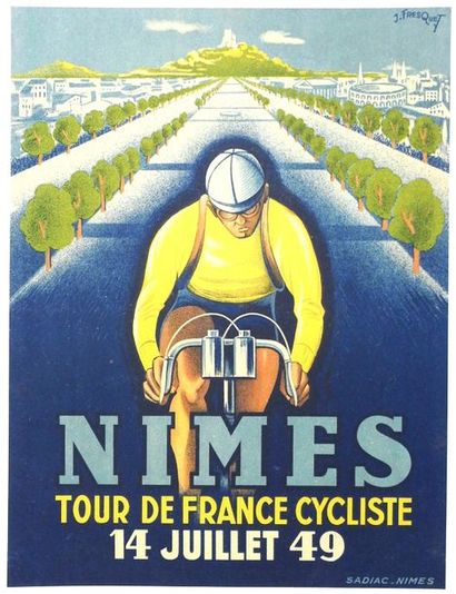 null TOUR DE FRANCE CYCLISTE. Nîmes, 14 juillet 1949
Sadiac imp.Nîmes
39 x 30 cm
Entoilée,...