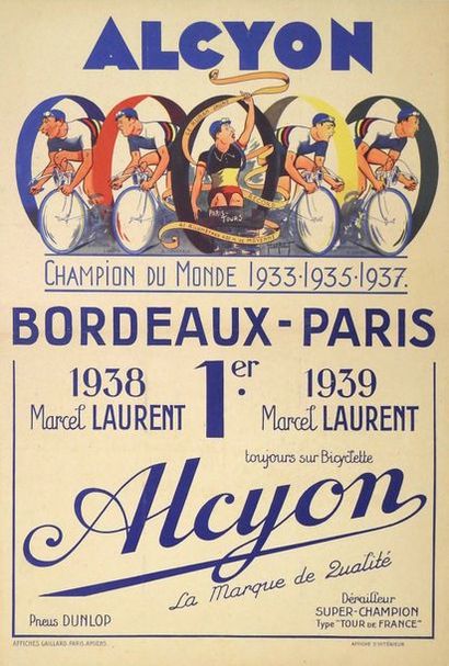 ABEL PETIT ALCYON-PNEUS DUNLOP.«Bordeaux-
Paris 1938/1939»
Imp. Affiches Gaillard,...