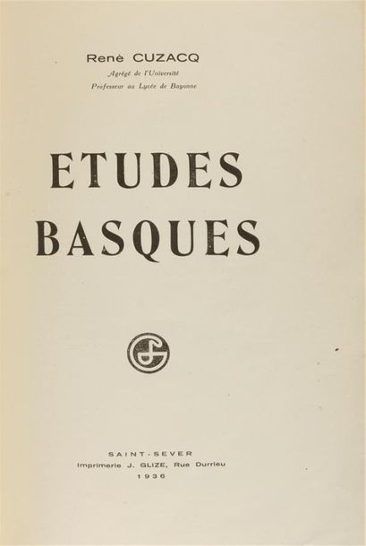 null CUZACQ (René)
Études Basques. Saint-Sever, Glize, 1936.
In-8 : t., 222pp. E.A.S....