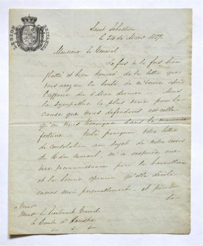  1ère GUERRE CARLISTE Lettre manuscrite de 4 pages du Lt Général Evans au Lt Général...