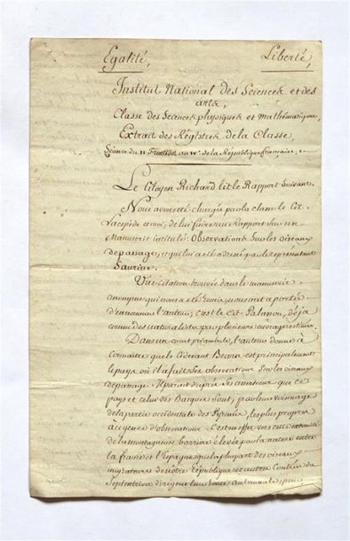 null Lettre manuscrite signée Lacépède (Naturaliste) INSTITUT NATIONAL des SCIENCES...