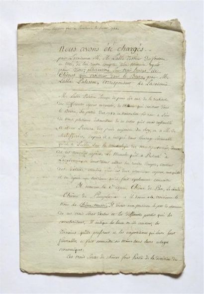 null Manuscrit ACADÉMIE ROYALE DES SCIENCES - TESSIER (Henri Alexandre) abbé - DESFONTAINES...