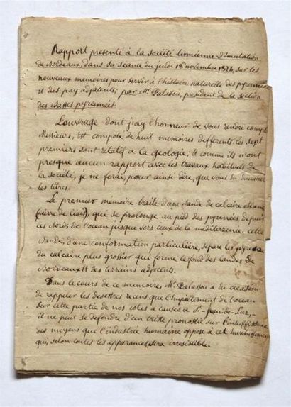 null Manuscrit SOCIETE LINNENNE de BORDEAUX - DES MOULINS (Charles) Rapport présenté...