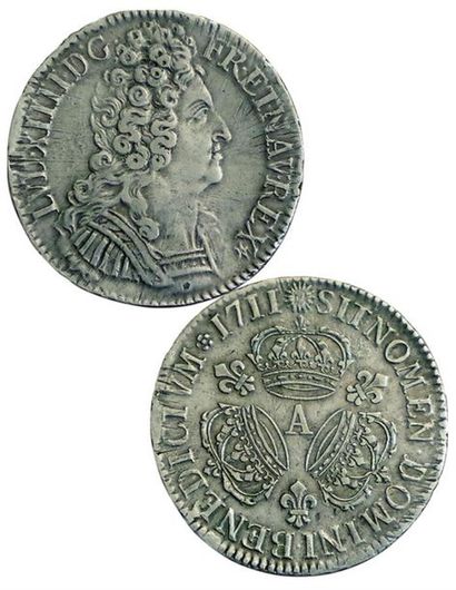 null Louis XIV. Ecu aux 3 couronnes. 1711 A. Paris. 
30,46 grs. Gad.229. TTB