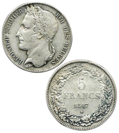 null Belgique. Léopold I. 5 Francs. 1847. 
Km.3.2. TTB/TTB+